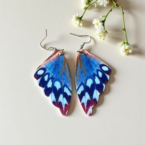 Blue, Pink and White Butterfly Wing Earrings